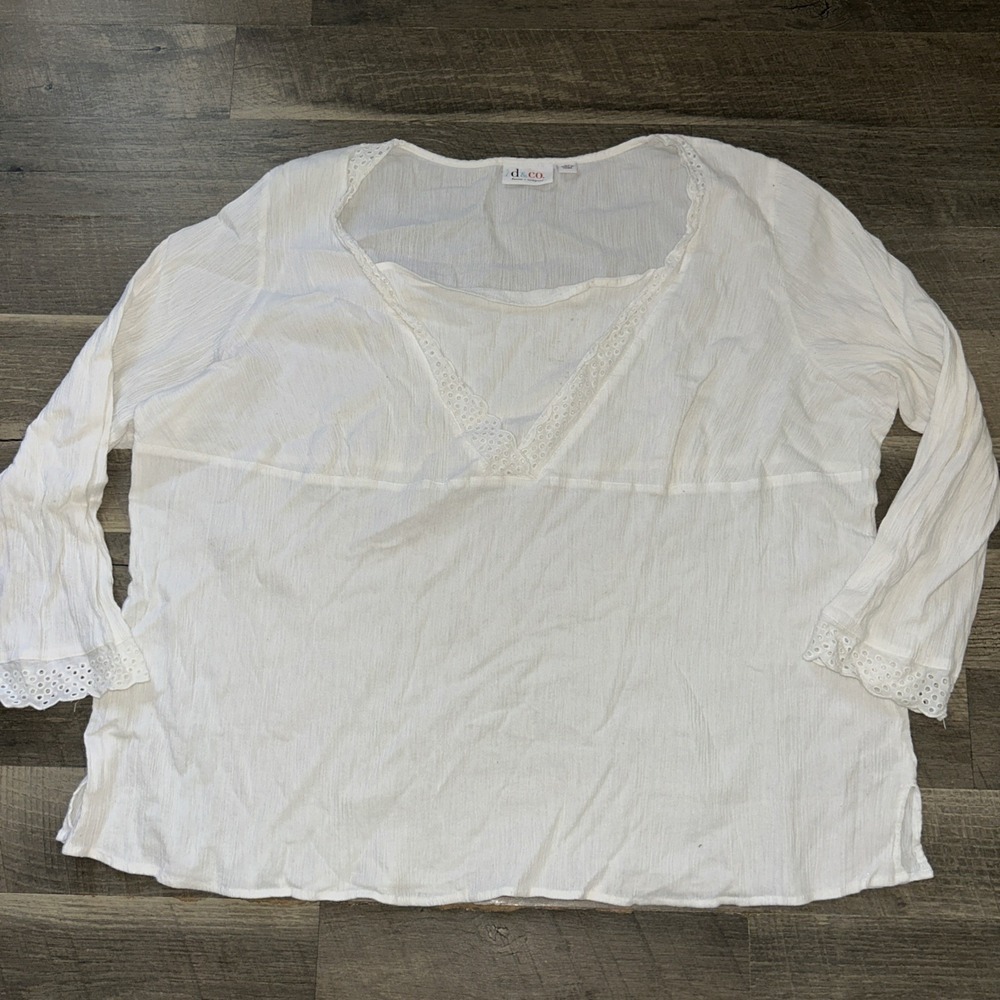 DENIM & CO 3X Stretch Light Weight Embroidered Top Ivory